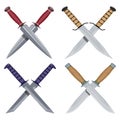 Crossed Dagger. Set of Combat Crossed Knives. Hunter Knife. Typical Hunter Knives. Crossing Bayonets.