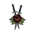 CROSSED DAGGERS AND ROSE FLOWER COLOR