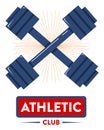 Crossed dumbbells sparkle at center, ATHLETIC CLUB banner accentuates fitness theme. Bold gym logo with dynamic