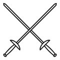 Crossed fencing sword icon, outline style