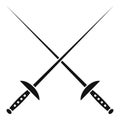 Crossed fencing sword icon, simple style