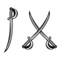 Crossed fencing swords isolated on white background. Design element for logo, label, sign, badge.