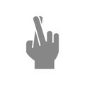 Crossed fingers gray icon. Wish for luck gesture symbol