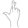 Crossed fingers hand gesture, good luck and hope symbol, fake promise sign or swindle