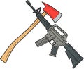 Crossed Fire Ax and M4 Carbine Rifle Drawing Royalty Free Stock Photo