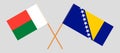 Crossed flags of Bosnia and Herzegovina and Madagascar