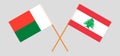 Crossed flags of Lebanon and Madagascar