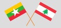 Crossed flags of Lebanon and Myanmar