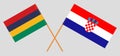 Crossed flags of Mauritius and Croatia. Official colors