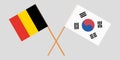 Crossed flags South Korea and Belgium. Official colors. Correct proportion. Vector