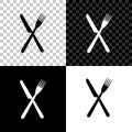Crossed fork and knife icon isolated on black, white and transparent background. Restaurant icon. Vector Royalty Free Stock Photo