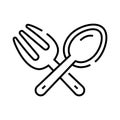 Crossed fork and spoon line icon, concept sign, outline vector illustration, linear symbol. Royalty Free Stock Photo