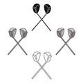 Crossed golf clubs icon in cartoon style isolated on white background. Golf club symbol stock vector illustration. Royalty Free Stock Photo
