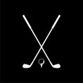 Crossed golf sticks icon isolated on black background