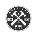 Crossed Hammers In Round Frame Premium Quality Wood Workshop Monochrome Retro Stamp Vector Design Template