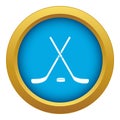 Crossed hockey sticks and puck icon blue vector isolated