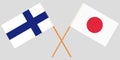 The crossed Japan and Finland flags. Official colors. Vector