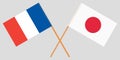 The crossed Japan and France flags. Official colors. Vector