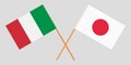 The crossed Japan and Italy flags. Official colors. Proportion correctly. Vector