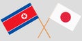 The crossed Japan and North Korea flags. Official colors. Vector