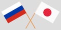 The crossed Japan and Russia flags. Official colors. Vector