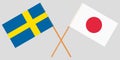 The crossed Japan and Sweden flags. Official colors. Vector