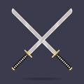 Crossed katana swords icon. Samurai weapon. Ninja equipment. Cartoon style. Clean and modern vector illustration for design, web.