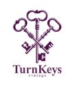 Crossed keys, vintage antique turnkeys vector logo or emblem, protected secret, electronic data protection, keys to heaven, hotel Royalty Free Stock Photo
