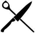 Crossed kitchen knife and cooking spoon icon