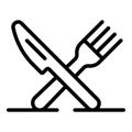 Crossed knife fork icon, outline style