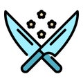 Crossed knifes icon color outline vector