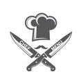 Crossed knives and chef hat with mustache Royalty Free Stock Photo