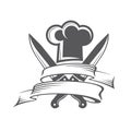 Crossed knives and chef hat with mustache Royalty Free Stock Photo