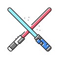 crossed light swords fight color icon vector illustration