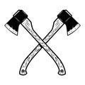 Crossed lumberjack axes isolated on white background. Royalty Free Stock Photo