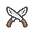 Crossed machete knifes Vector icon Cartoon illustration