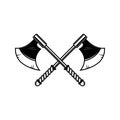 Crossed medieval axe. Design element for label, badge, sign.