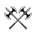 Crossed medieval axe. Design element for label, badge, sign