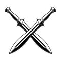 Crossed medieval swords on white background. Design element for logo, label, emblem, sign, poster, t shirt