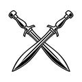 Crossed medieval swords on white background. Design element for logo, label, emblem, sign, poster, t shirt