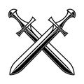 Crossed medieval swords on white background. Design element for logo, label, emblem, sign, poster, t shirt