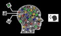 Crossed Mesh Brain Connection Icon with Multicolored Glare Spots