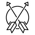 Crossed metal arrow icon, outline style