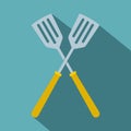 Crossed metal spatulas icon, flat style