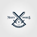 Crossed mighty sword logo vintage symbol vector design illustration