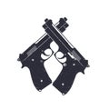 Crossed modern pistols, vector guns on white