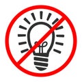 crossed out light bulb red forbidding sign. Concept of professional burnout at work. Icon no idea or no creativity. Smart people