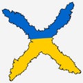 Crossed out Ukrainian flag isolated on white background. Blocking Ukraine