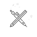 Crossed Pen and Pencil Vector Line Icon, Symbol, Pictogram, Sign. Light Abstract Geometric Background. Editable Stroke