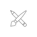 Crossed pencil and paint brush vector icon symbol isolated on white background